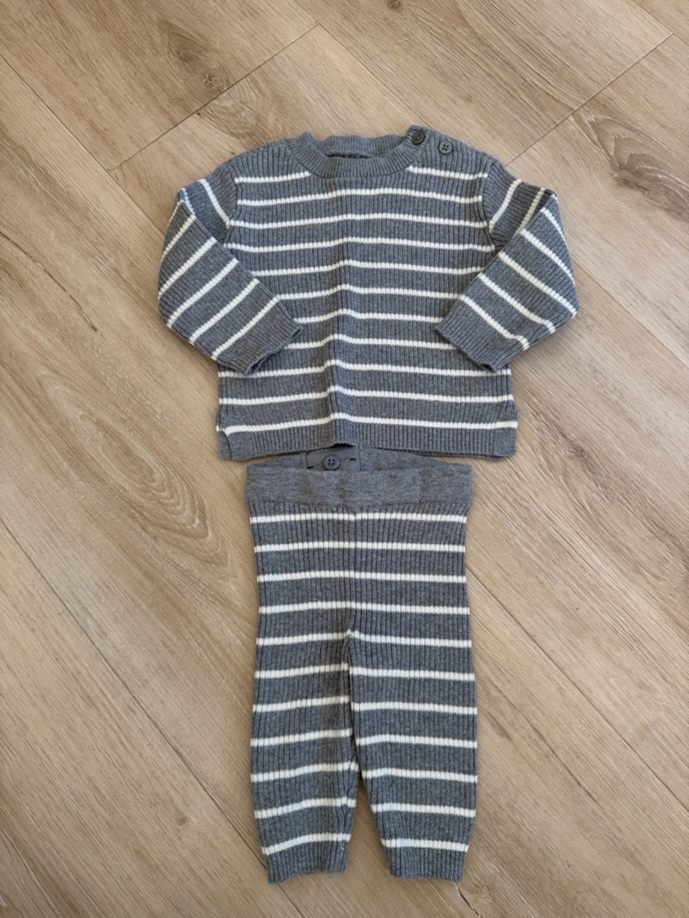 Grey and White Striped Knit Kids Matching Set